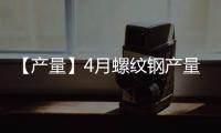 【產量】4月螺紋鋼產量較上一月減少218.30萬噸