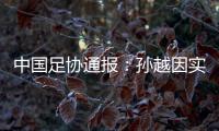 中國足協通報：孫越因實施暴力行為被停賽3場罰1.5萬元
